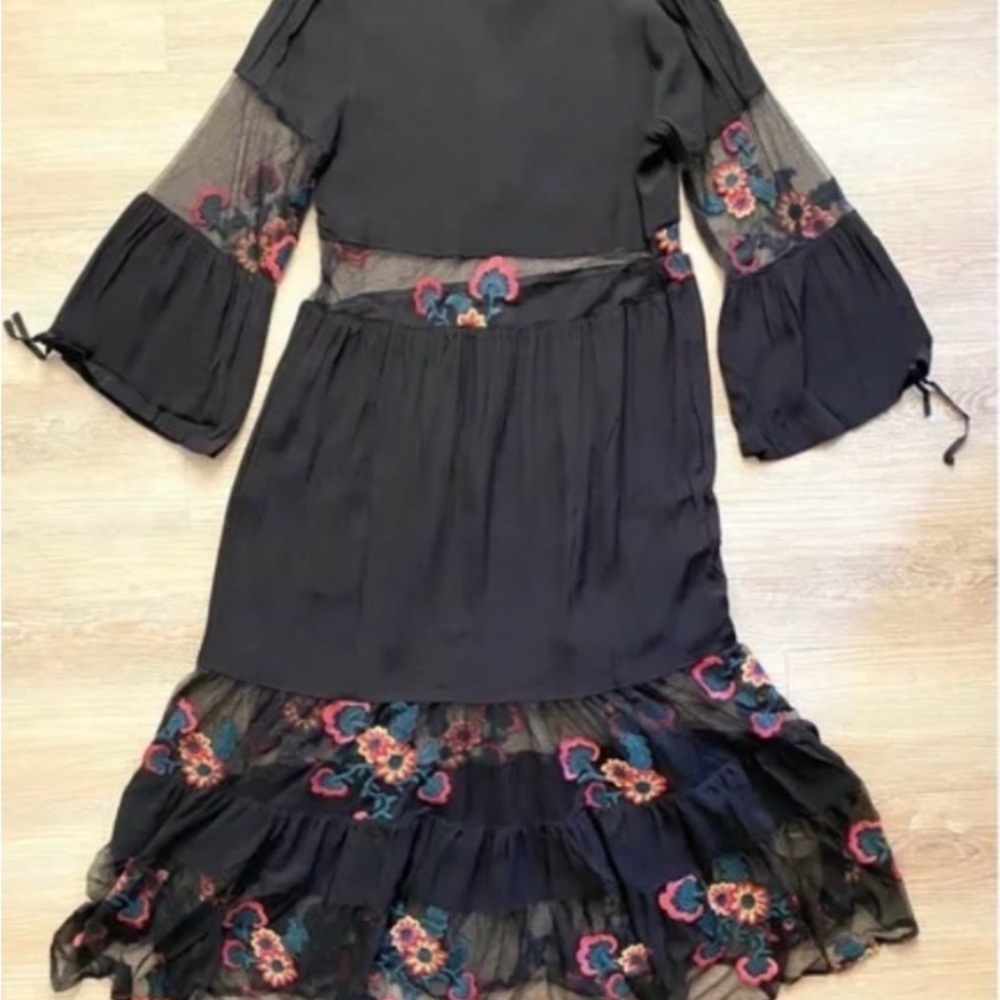 LOWEST PRICE NWOT For Love Lemons Small Black Embroidered Floral Boho Midi Dress - Picture 10 of 14